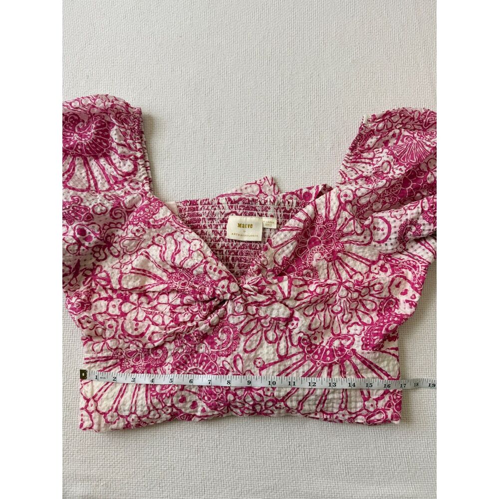 Maeve Anthropologie Pink Floral Puff Sleeve XL Tie Back brunch summer girly - Picture 8 of 9